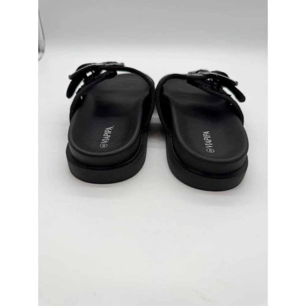 ViaPipa Womens Black Raffia Double Strap Buckle‎ Slide Sandals Size 6